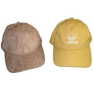 Hat Bundle - Adidas Baseball Cap Trefoil Logo + Taupe Faux Suede Unbranded Cap